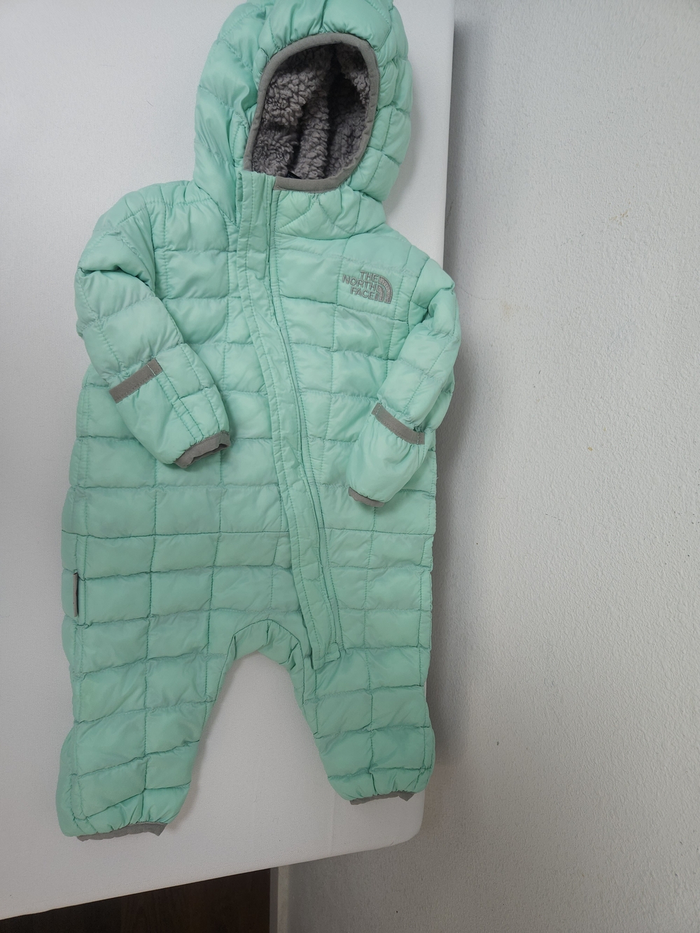 The North Face Mint Quilted Fleece-Lined Baby One-Piece 3M